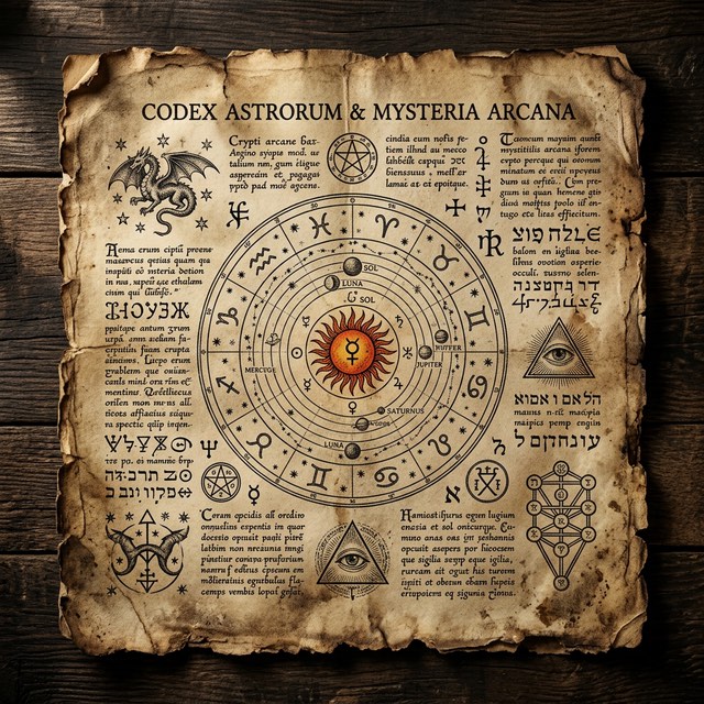The Emerald Tablet of Hermes: A sacred manuscript engraving representing the foundational formula of alchemy and the law of correspondence