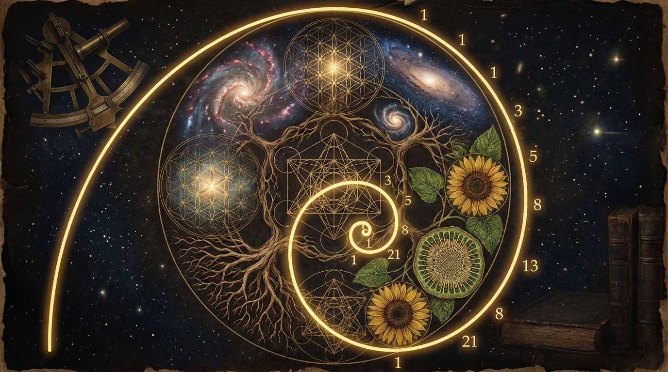 Golden ratio spiral visualizing the Fibonacci sequence and natural growth patterns