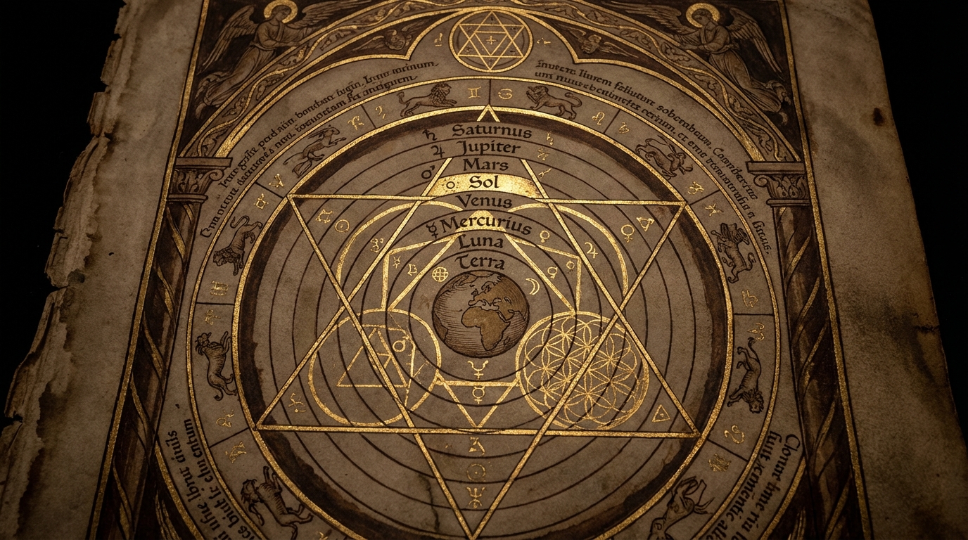 Diagram representing the seven Hermetic principles and universal laws