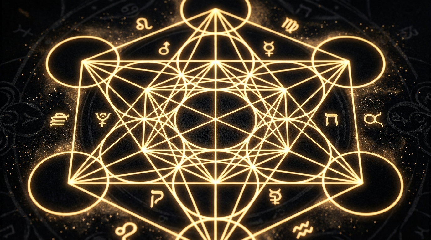 Metatron’s Cube sacred geometry diagram connecting thirteen circles and geometric structures
